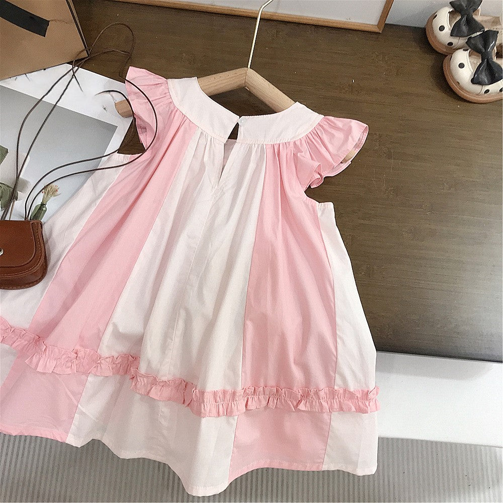 (In Production)Girls Spring&Summer Pink Flying Sleeves Dress