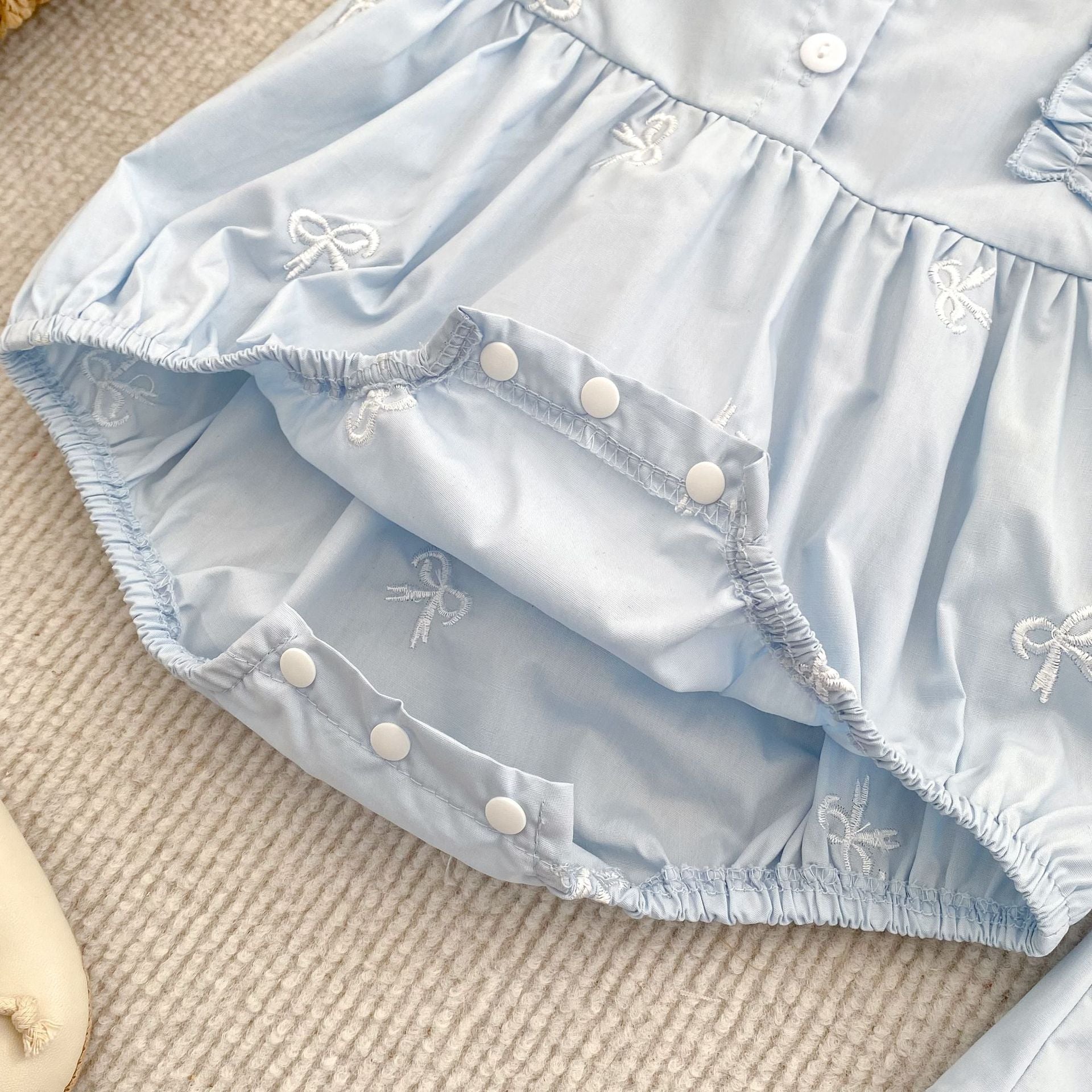 (In Production)Sisters Spring&Summer Bow Embroidery Cotton Dress,Romper