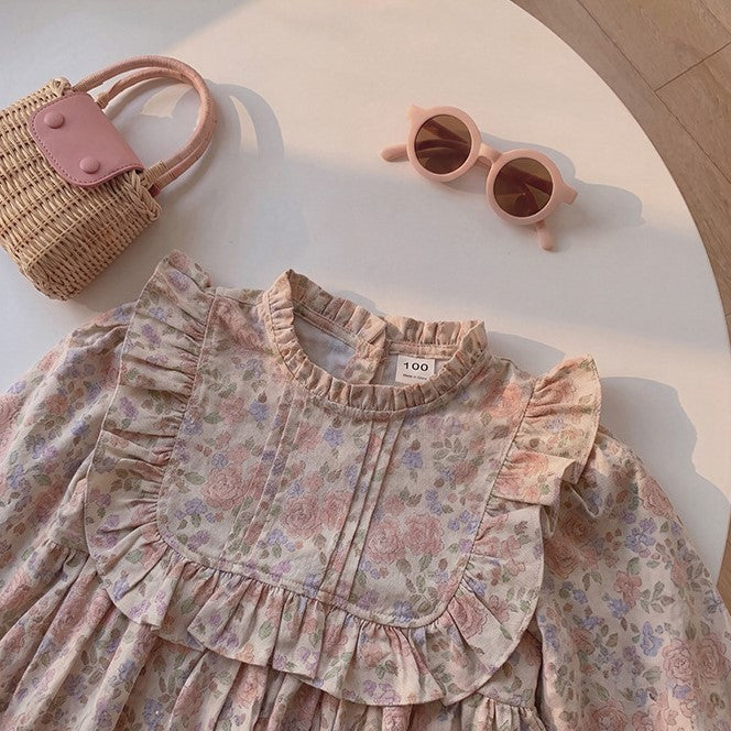 (Pre Order 2 Weeks)Girls Fall Floral Print Ruffle Dress