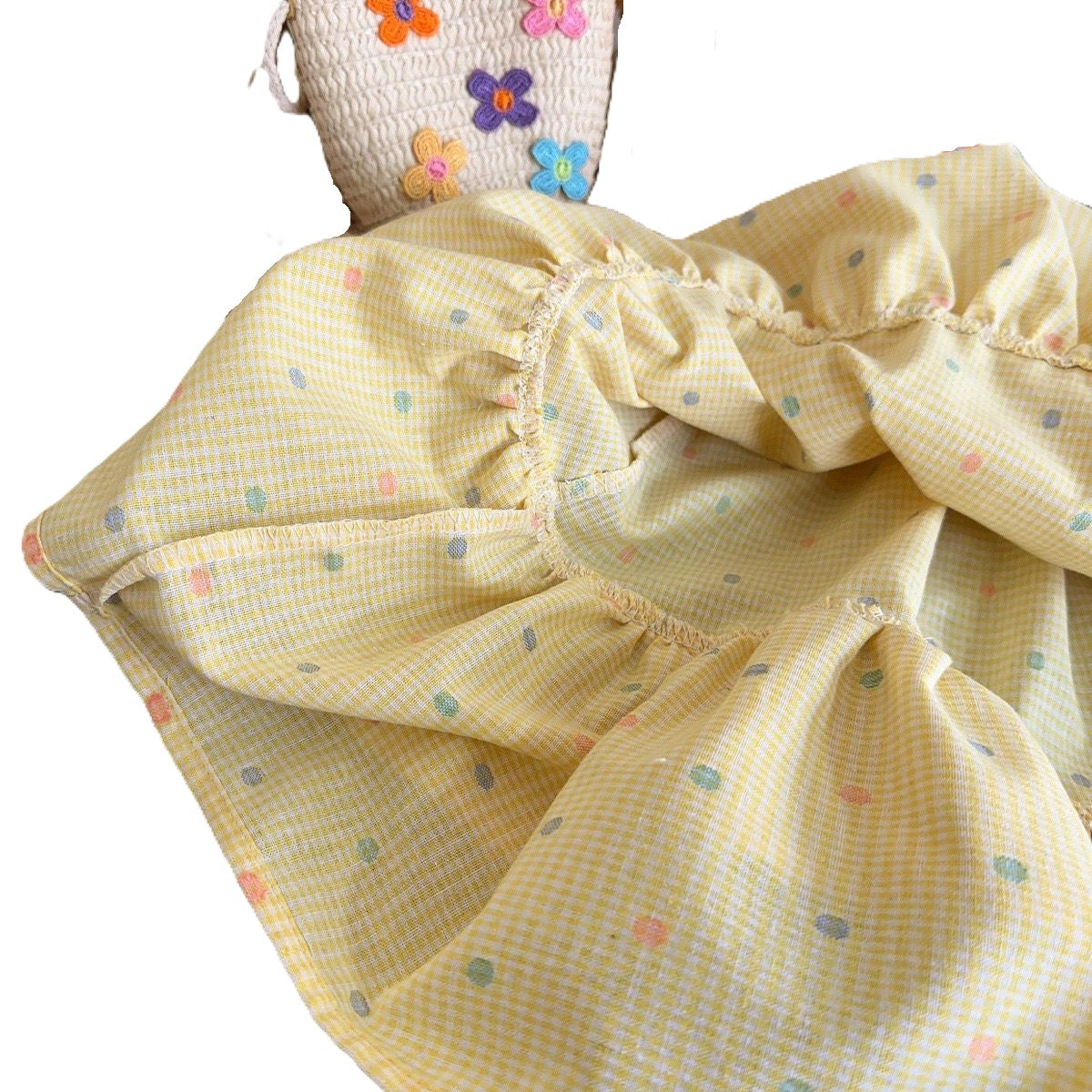 (Pre Order)Girls Spring and Summer Colorful Polka Dot Yellow Slip Dress with Bag