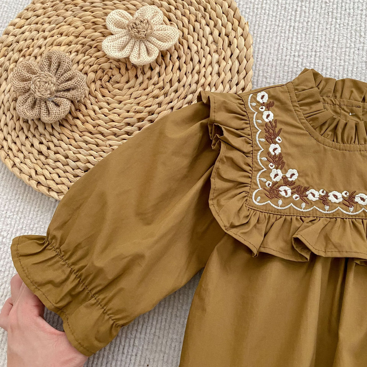 (Pre Order 2 Weeks)Sisters Fall Floral Embroidery Ruffle Dress&Romper