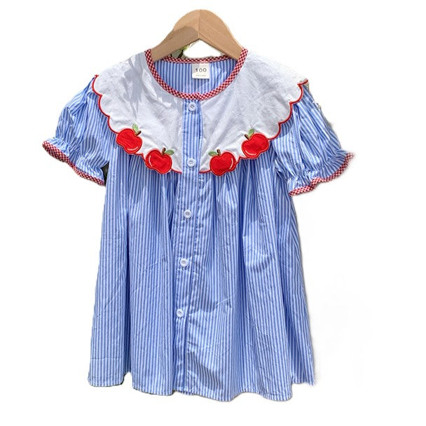 (In Production)Girls Summer Back To School Applique Cotton Dress