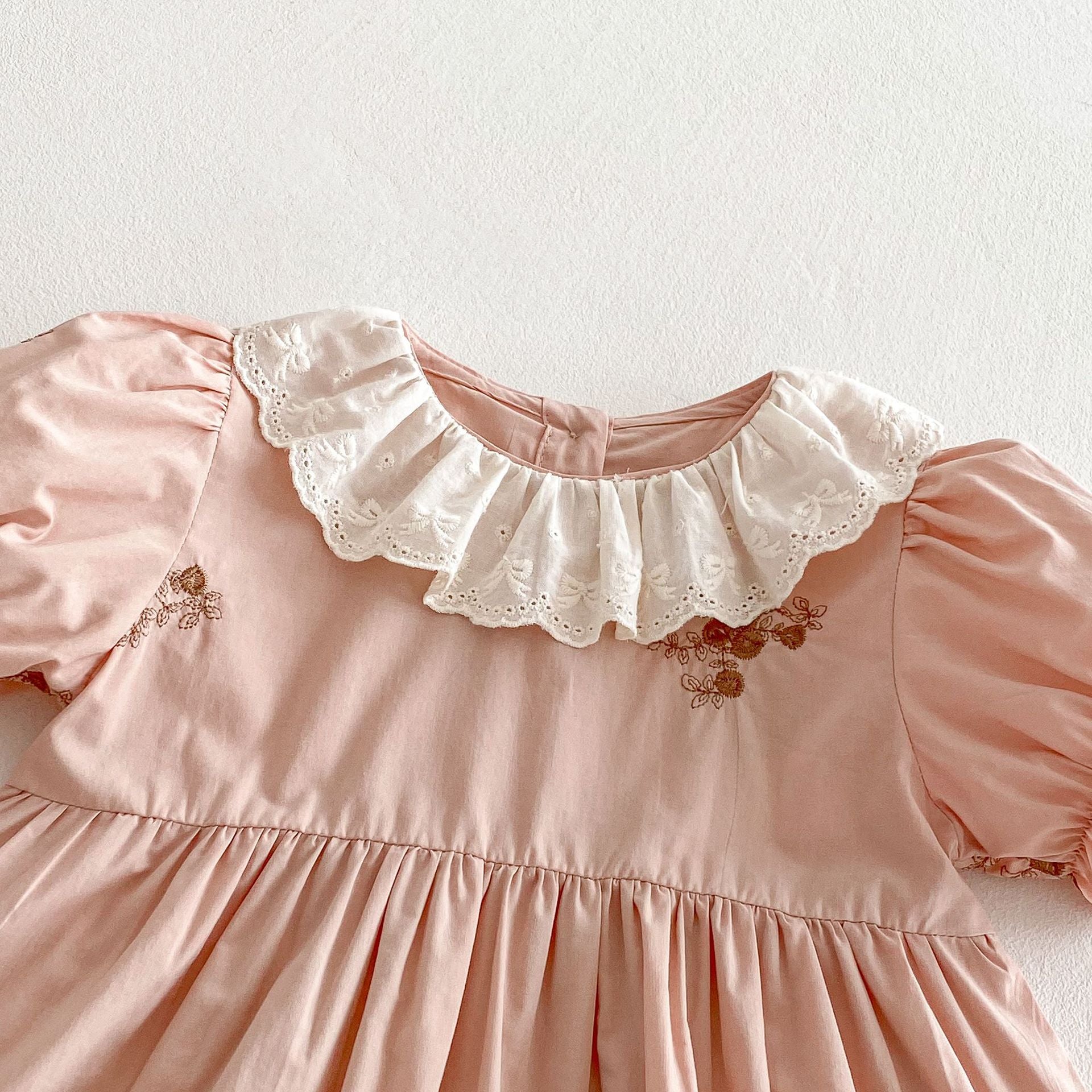 (In Production)Girls Fall Floral Embroidery Lace Collar Dress