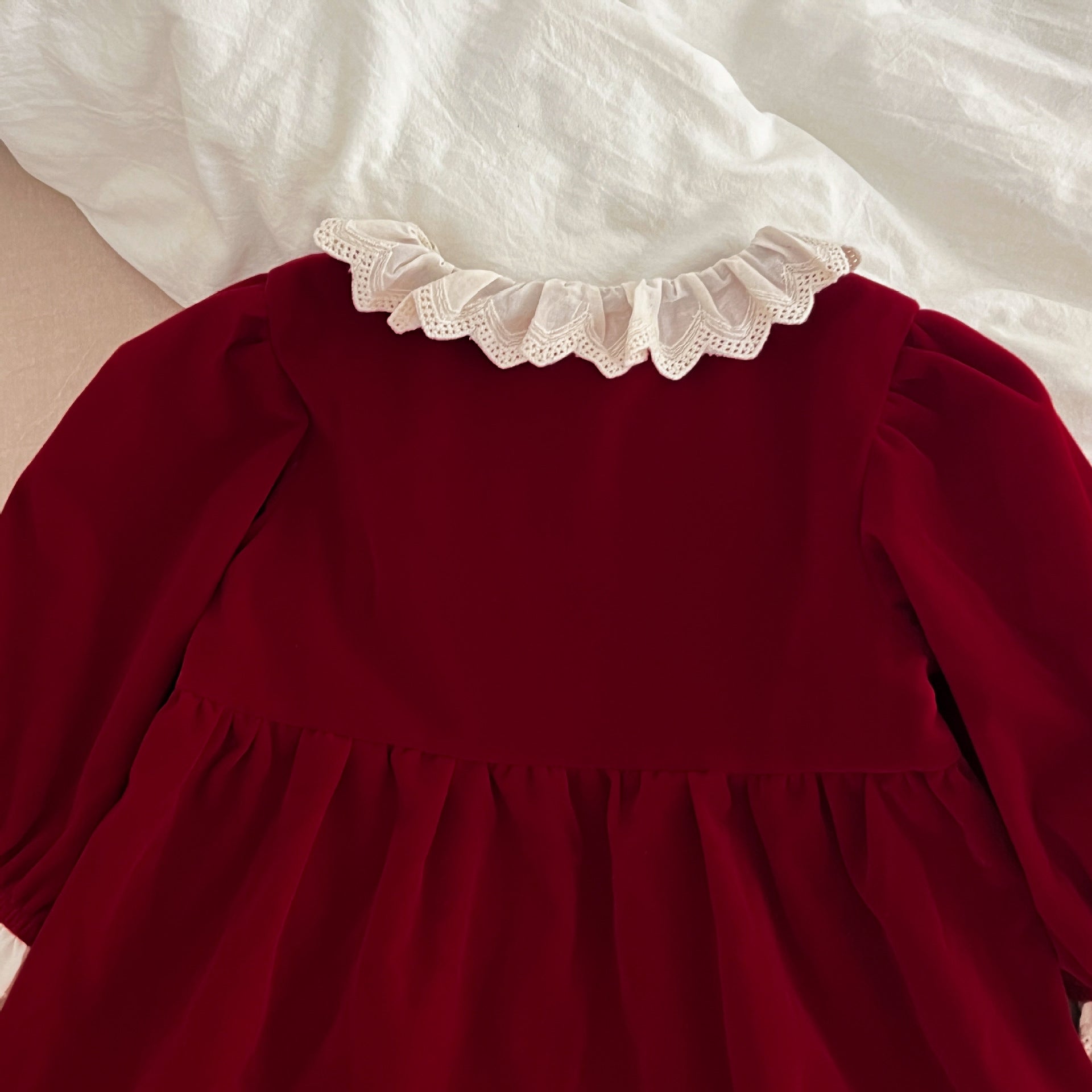 (Pre Order 2 Weeks)Sisters Red Velvet Lace Dress&Romper