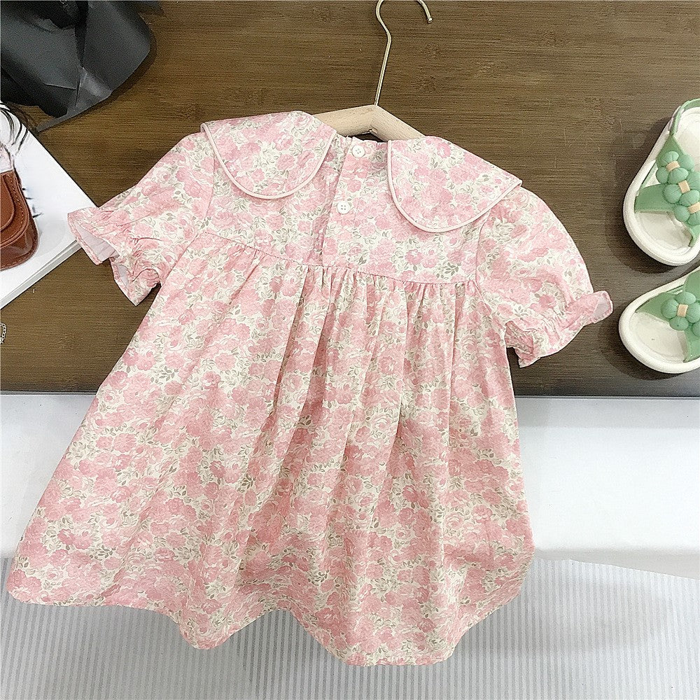 (In Production)Girls Spring&Summer Floral Print Doll Collar Dress
