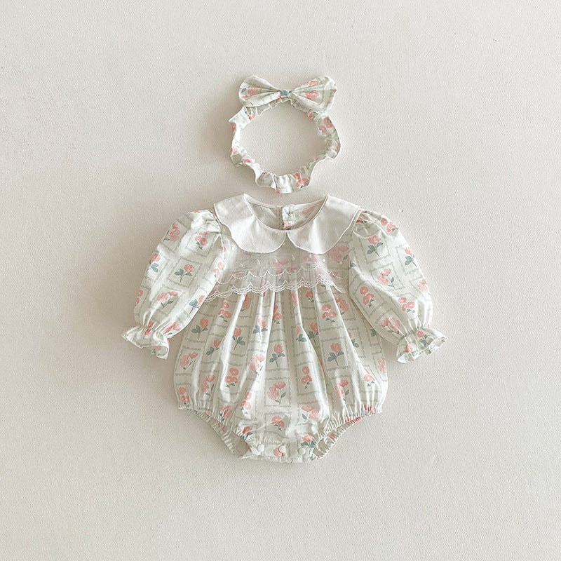 (In Production)Sisters Baby Collar Floral Print Dress&Romper