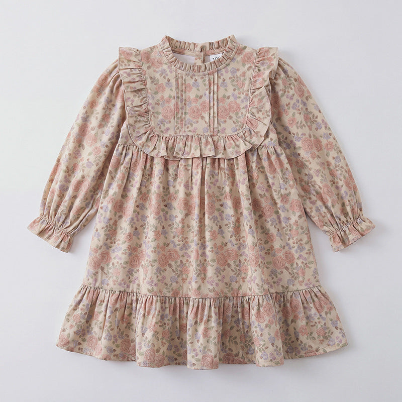 (Pre Order 2 Weeks)Girls Fall Floral Print Ruffle Dress