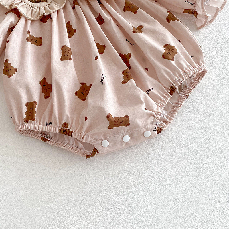 (Pre Order 2 Weeks)Sisters Fall Bear Print Collar Dress&Romper