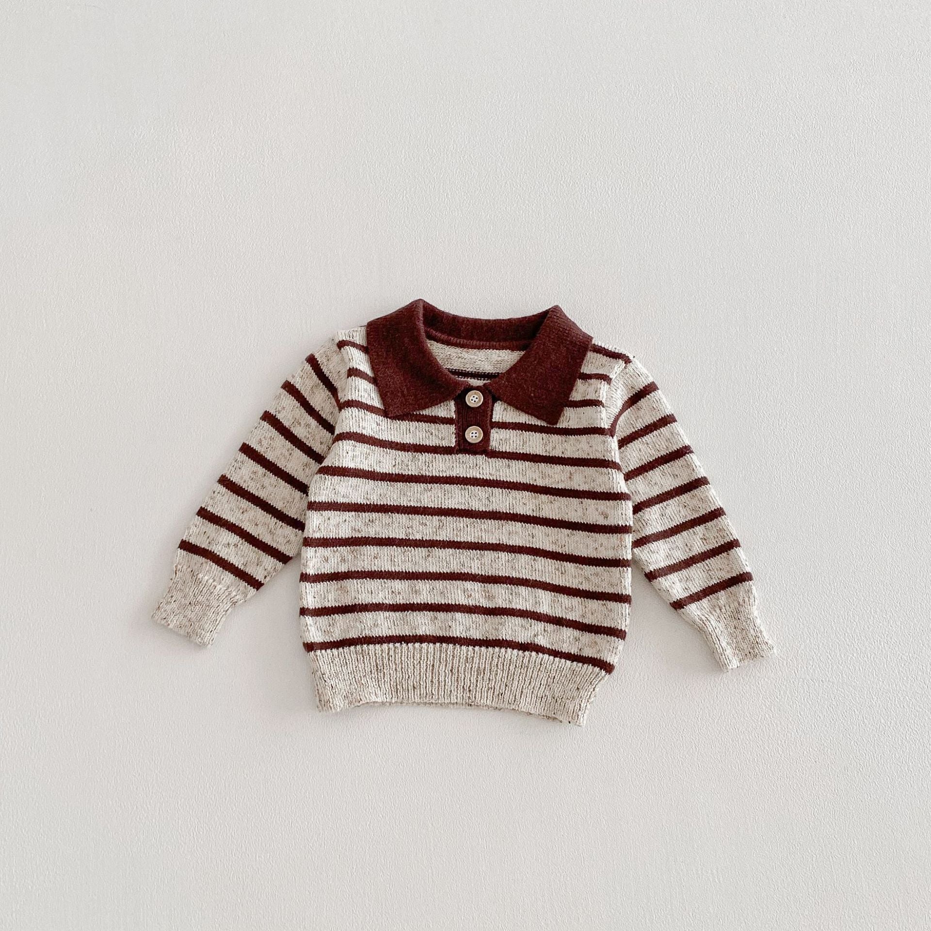 (Pre Order 2 Weeks)Unisex Fall Stripe Polo-neck Knitted Sweater