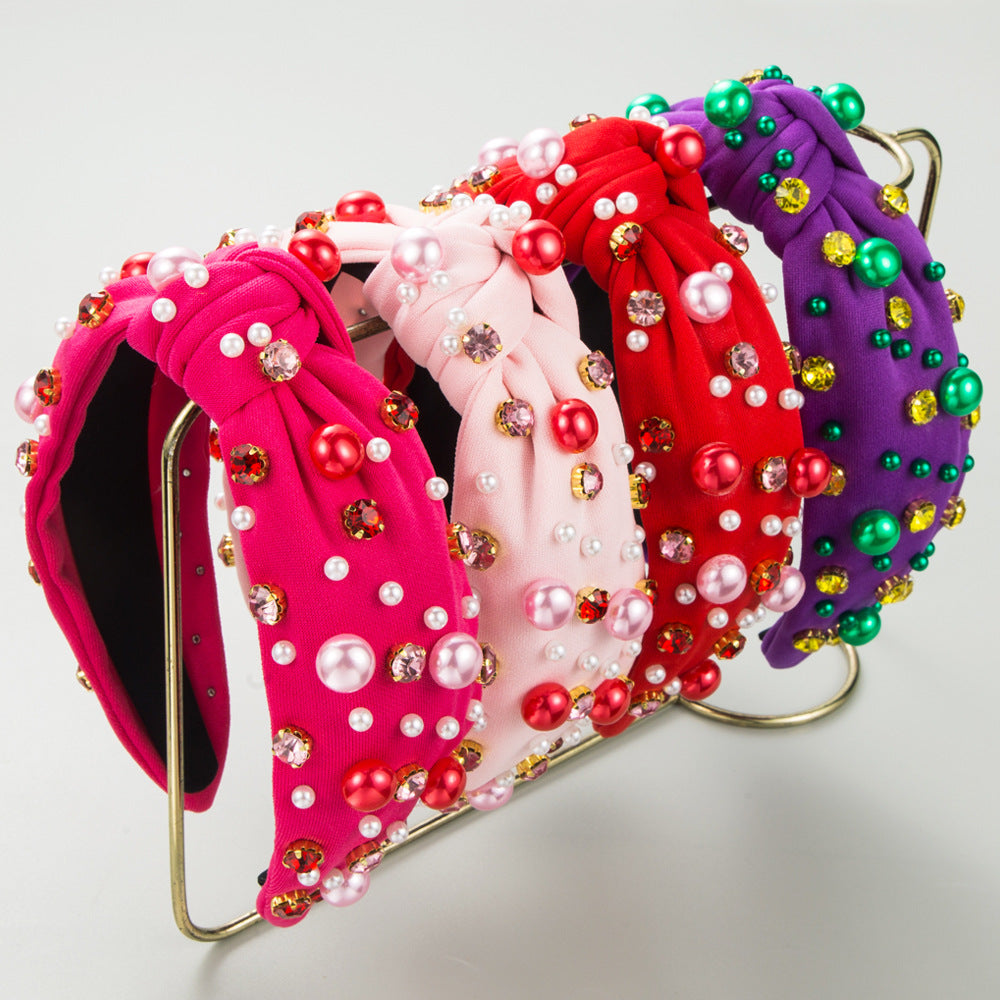 (Pre Order)Stylish Mardi Gras Pearl Rhinestone Headband