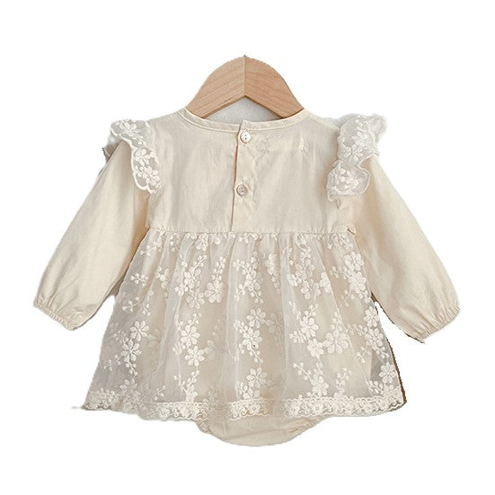 (In Production)Toddler Girls Fall&Winter Lace Bow Romper