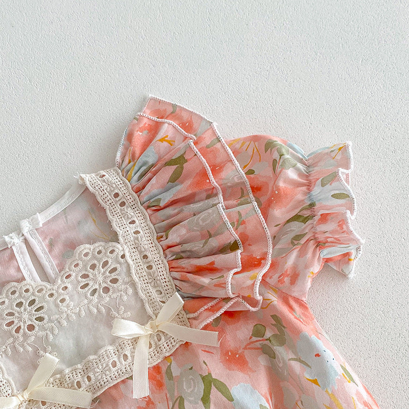(Pre Order 2 Weeks)Girls Fall Floral Print Ruffle Romper