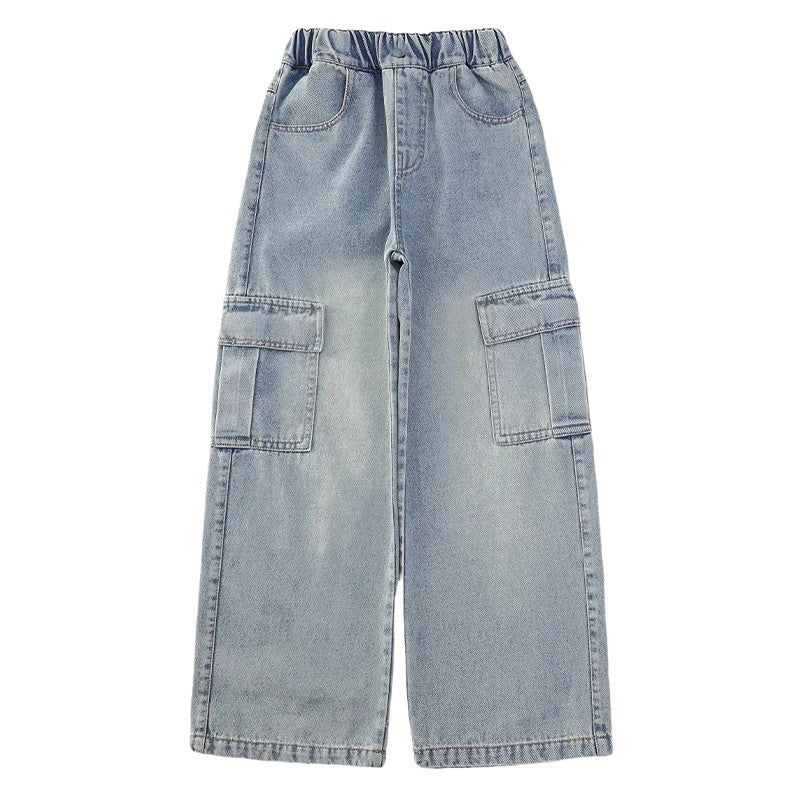 (In Production)Girls Spring Multi-pocket Jeans