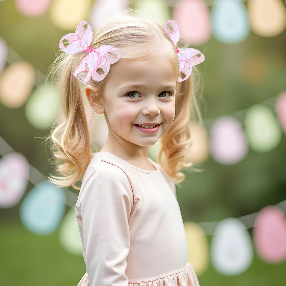 (Pre Order)Girls Easter Bunny Embroidery Hair Clip