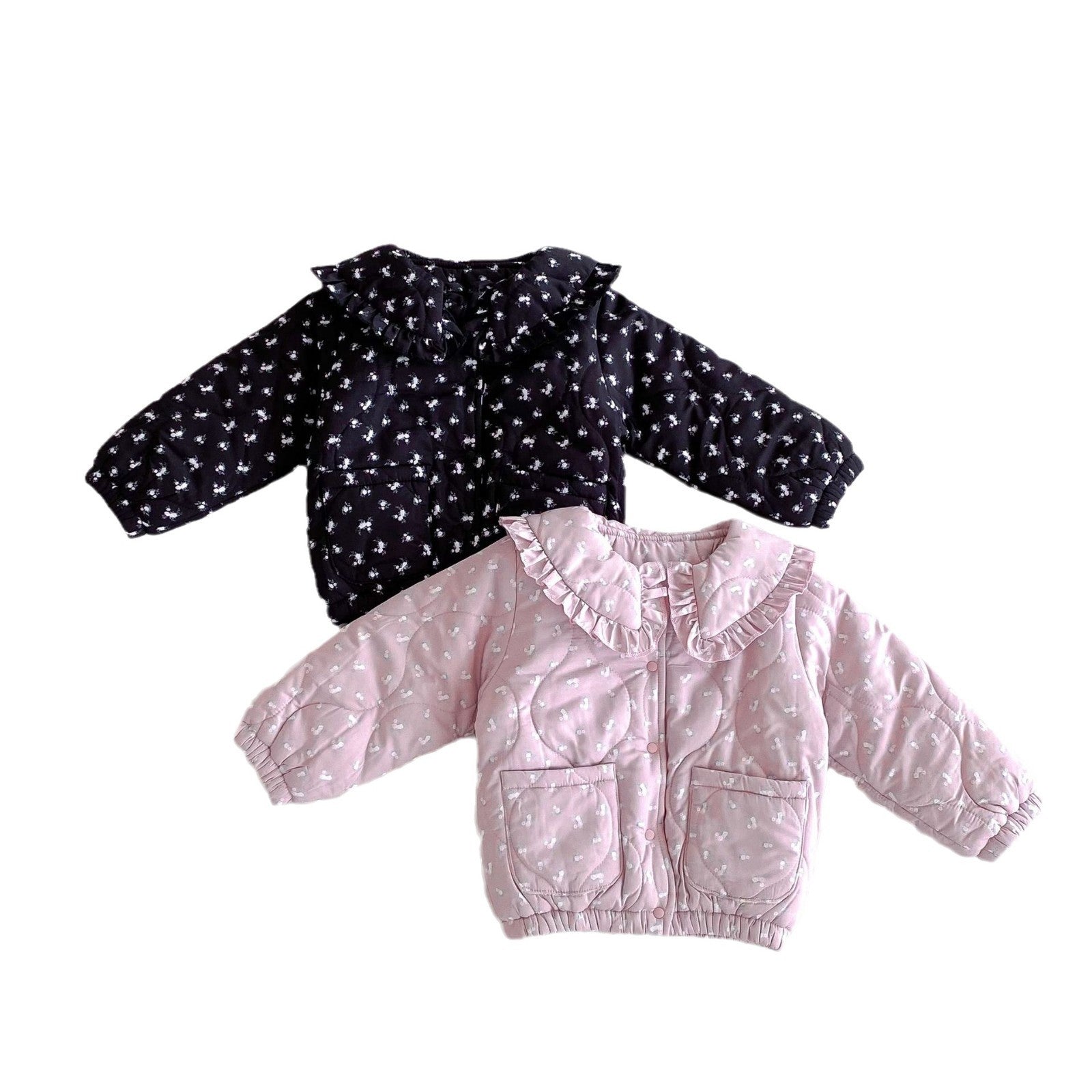 (Pre Order)Girls Floral Lapel Cardigan Thickened Coat