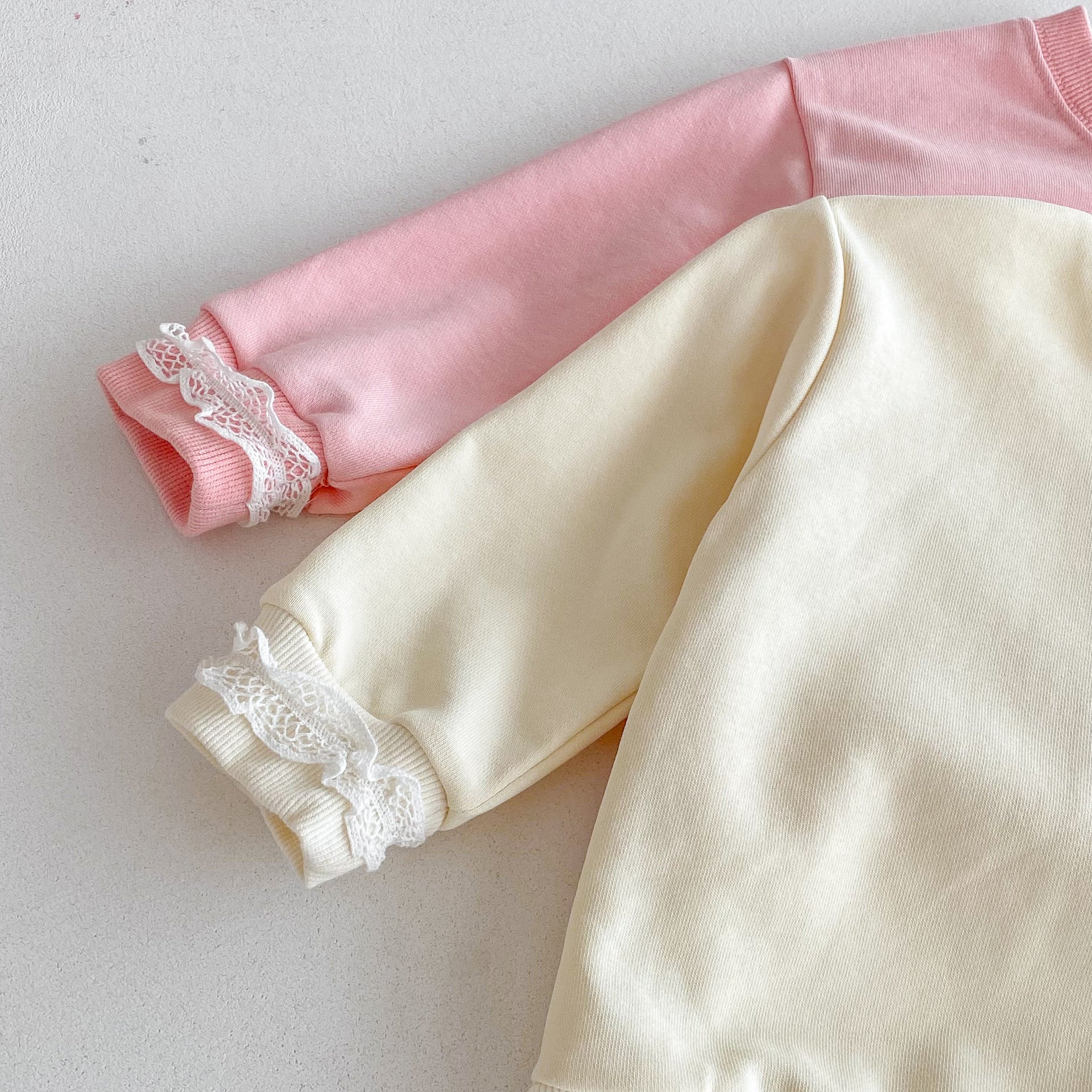 (Pre Order 2 Weeks)Girls Solid-color Lace Pullover Set