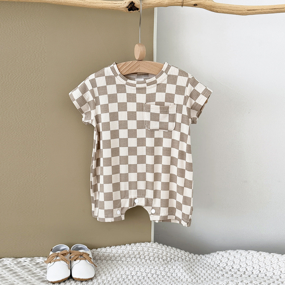 (In Production)One Pack(5 Pieces total)Sale Toddler Boys Summer Checkerboard Romper