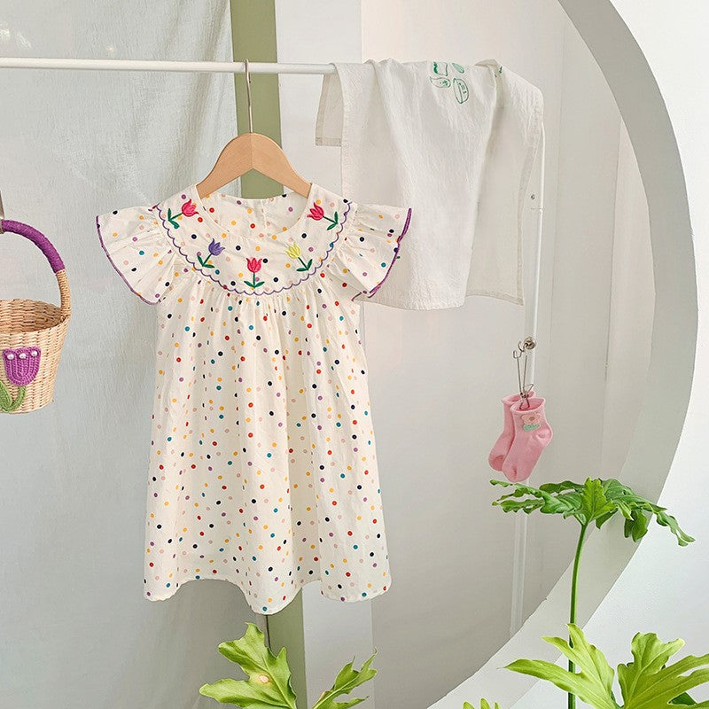 (In Production)Girls Spring&Summer Tulip Embroidery Dress