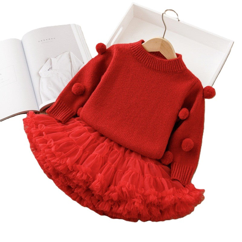 (In Production)Girls Fall&Winter Cozy Sweater Tulle Skirt Set