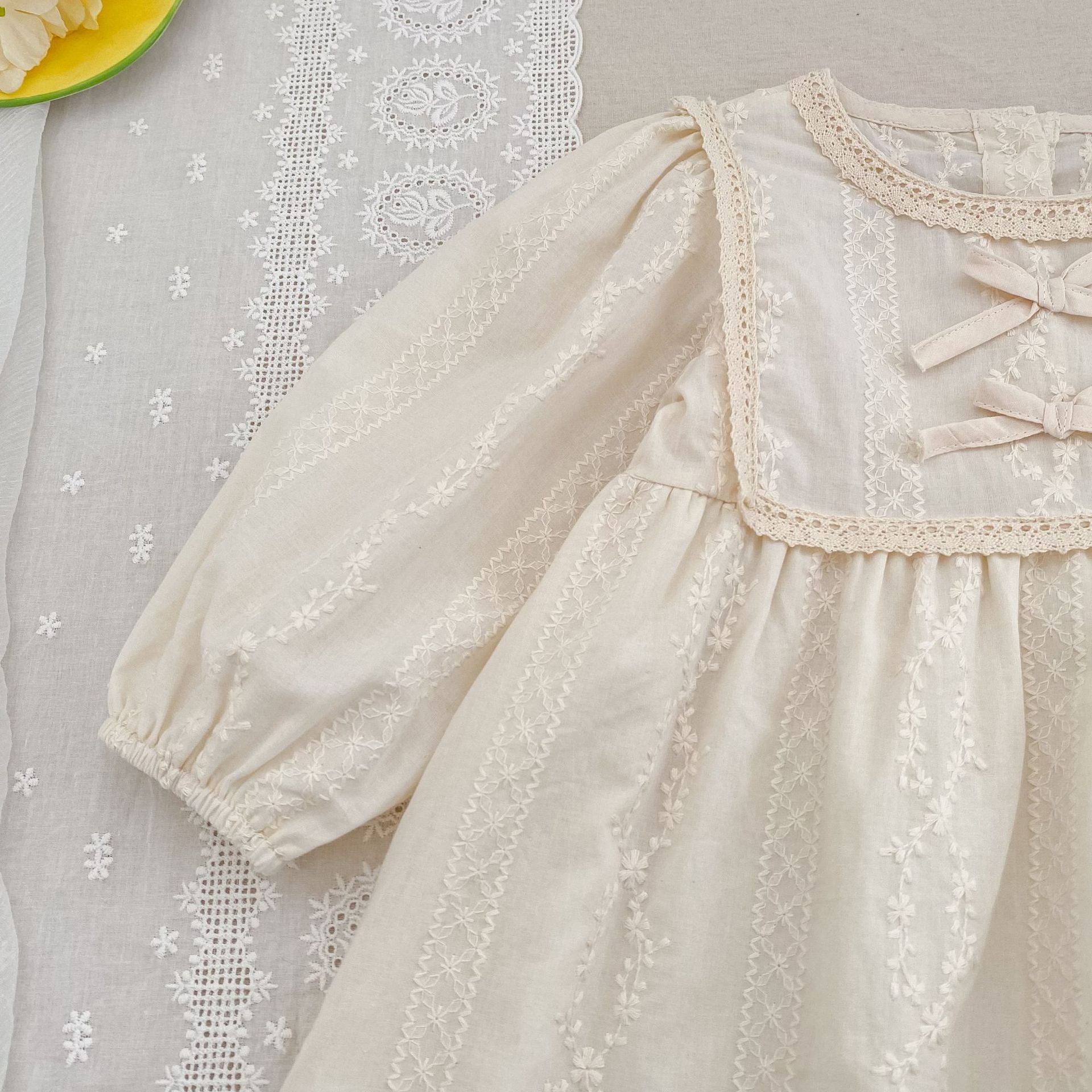 (Pre Order 2 Weeks)Sisters Fall Embroidery Bow Dress&Romper