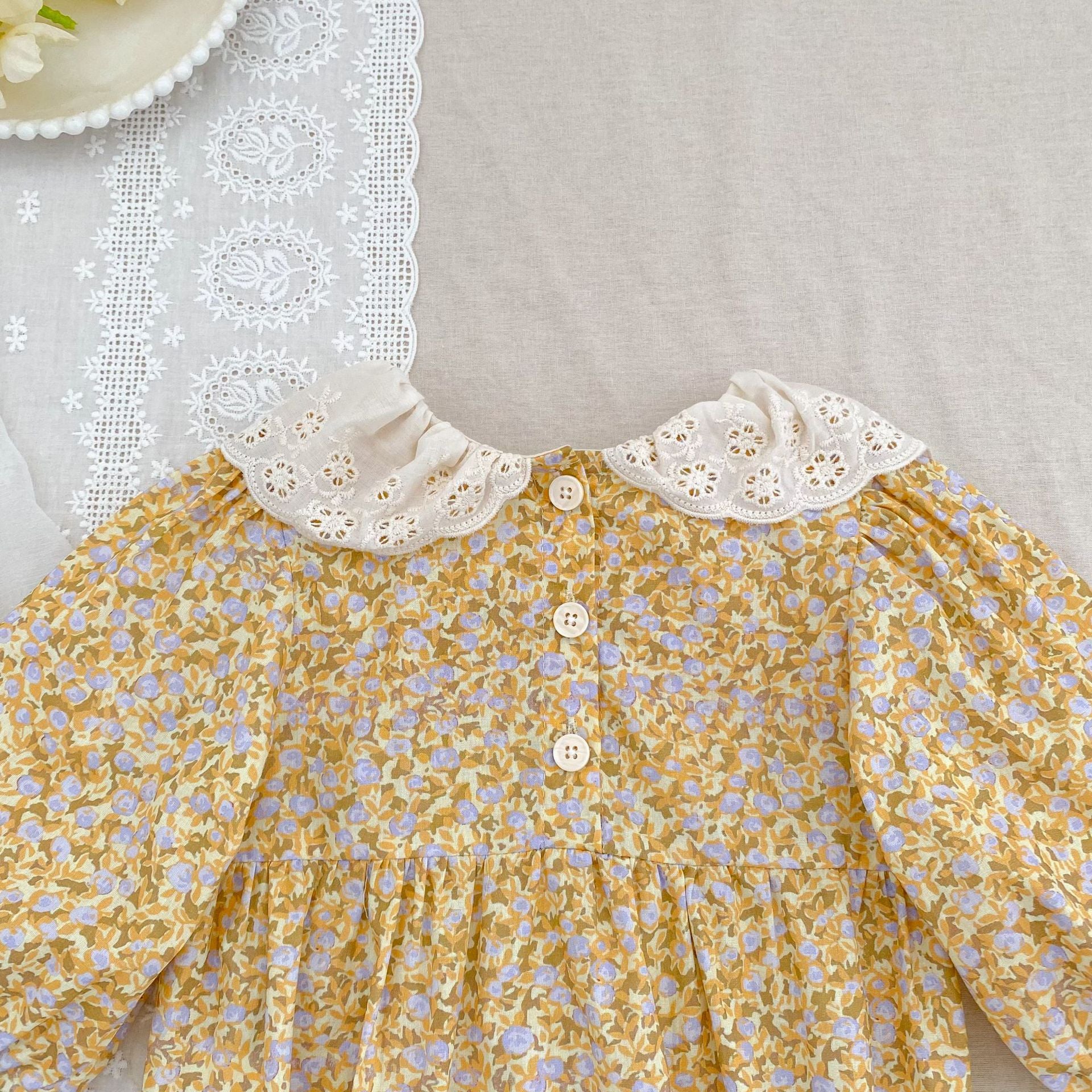 (Pre Order 2 Weeks)Sisters Floral Smocked Baby Collar Dress&Romper