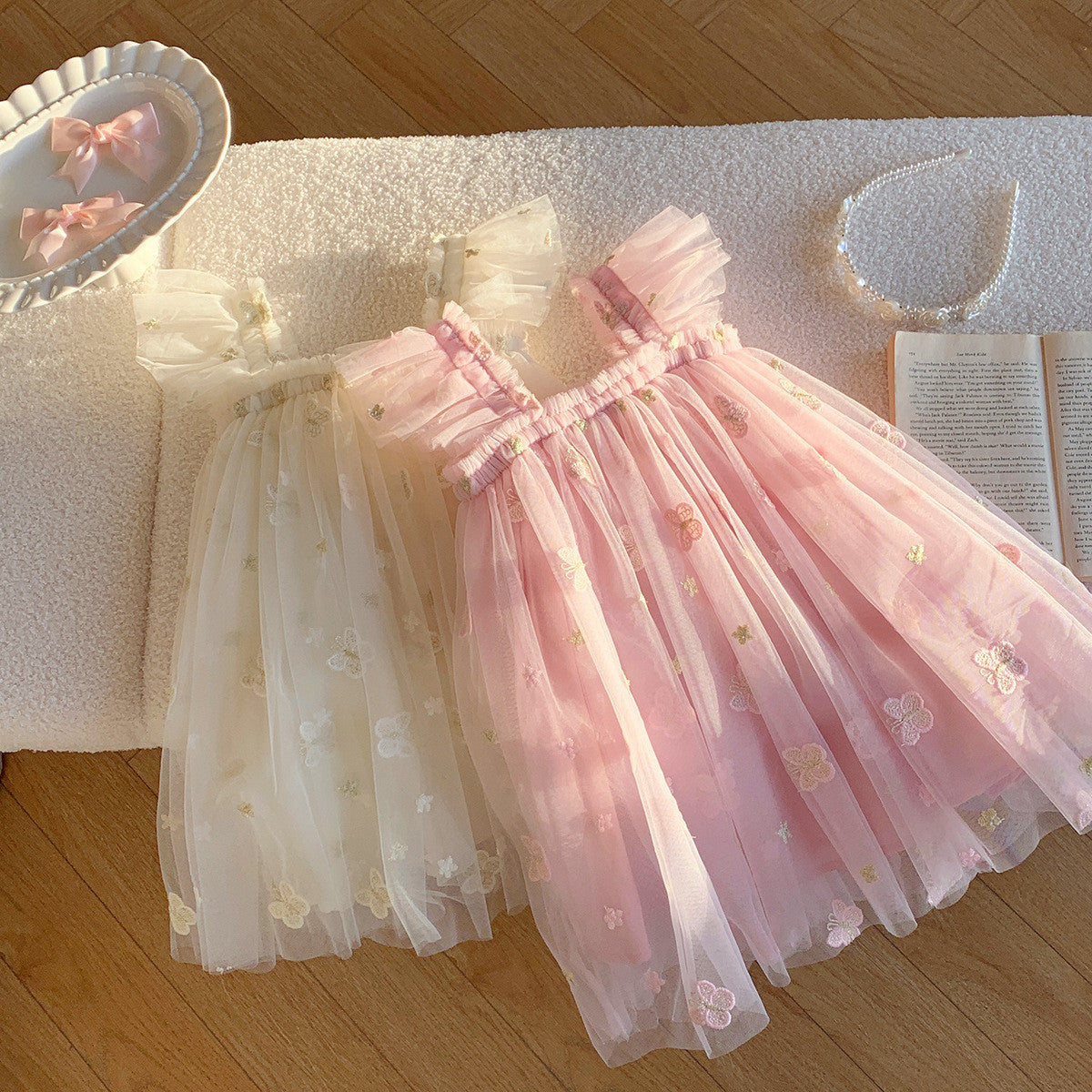(In Production)Girls Spring&Summer Butterfly Embroidery Tulle Dress