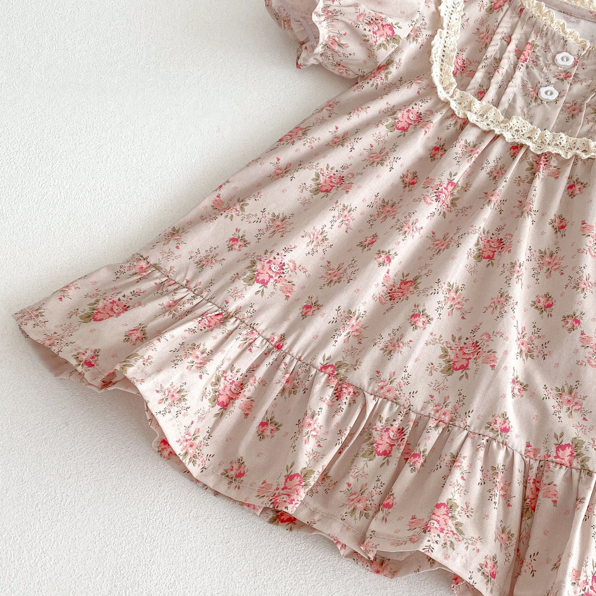 (Pre Order 2 Weeks)Girls Fall Floral Print Lace Dress