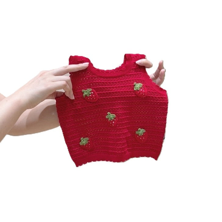 (In Production)Girls Spring&Summer Strawberry Embroidery Pants Set