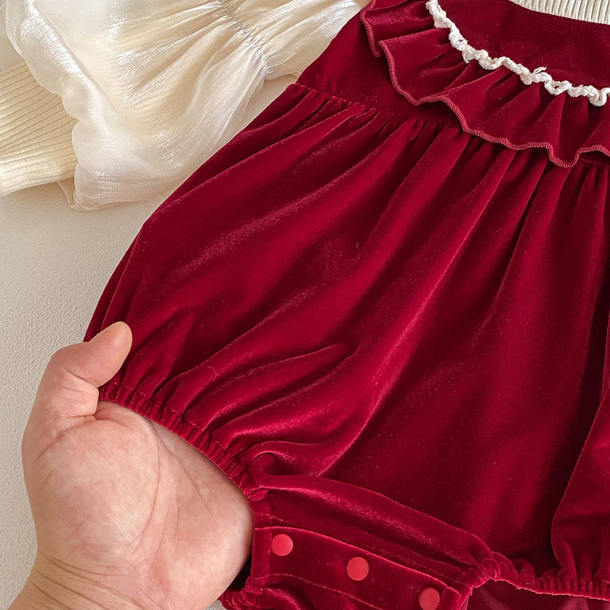 (Pre Order 2 Weeks)Toddler Girls Red Velvet Ruffle Romper