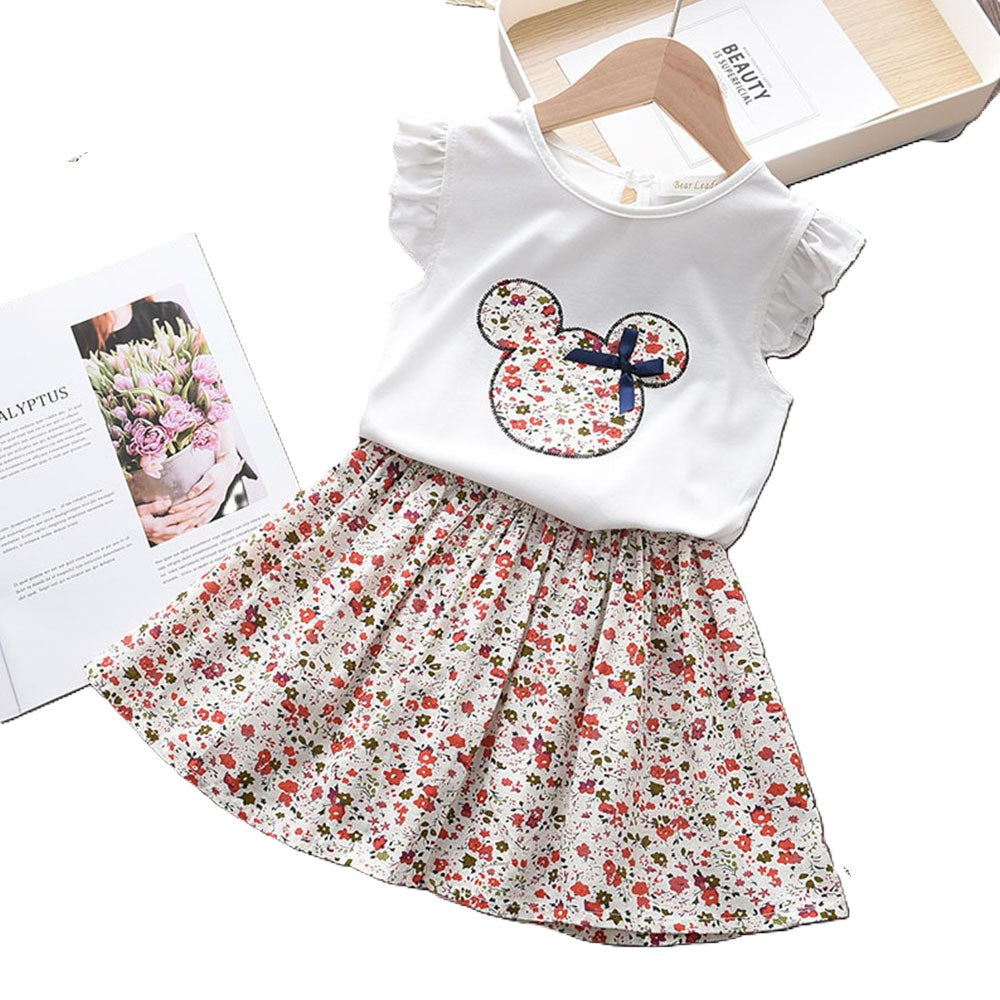 (In Production)Girls Spring and Summer Cartoon Applique Skirt Set