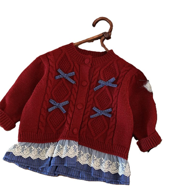 (In Production)Girls Fall&Winter Knitted Lace Ruffle Cardigan