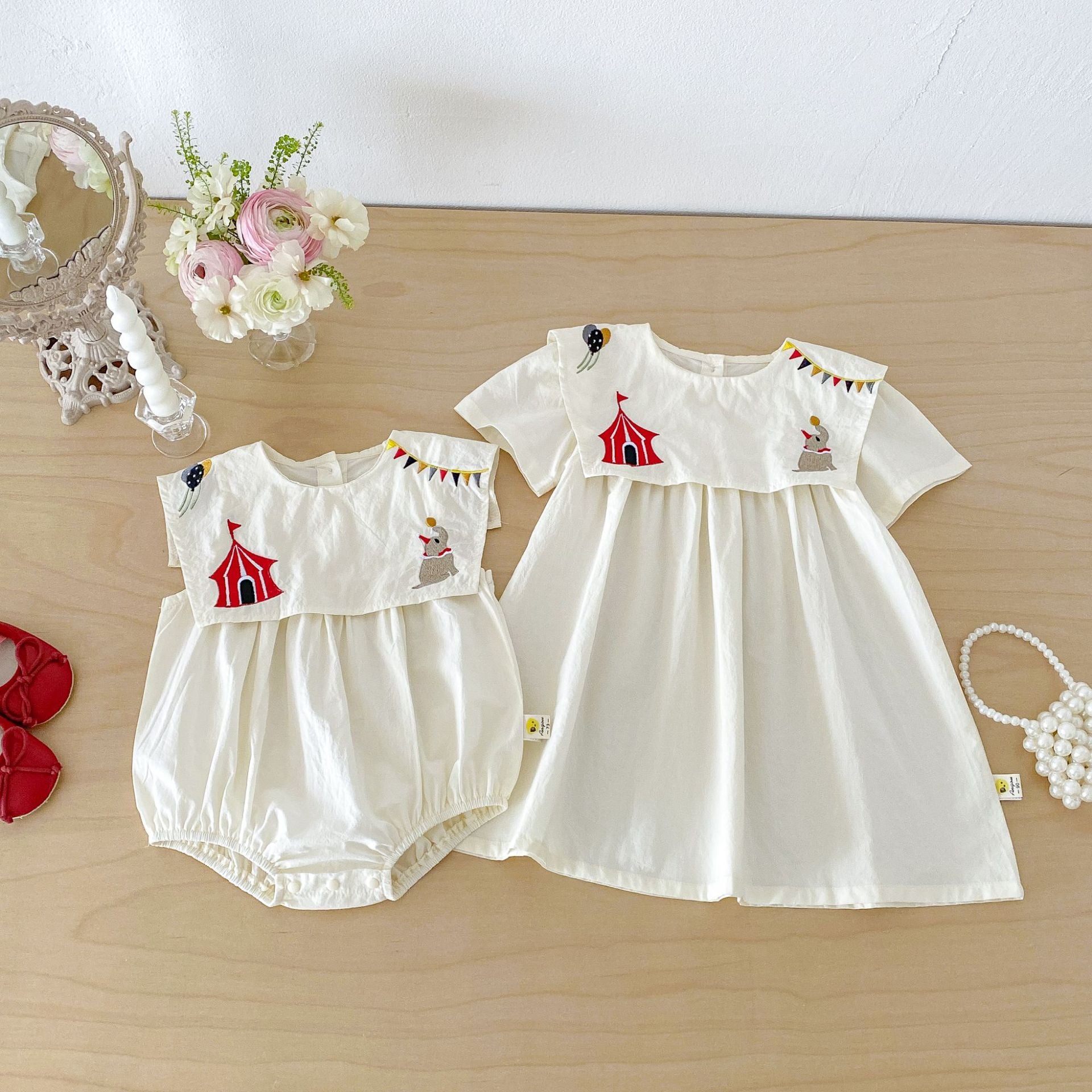 (In Production)Sisters Summer Circus Embroidery Dress&Romper