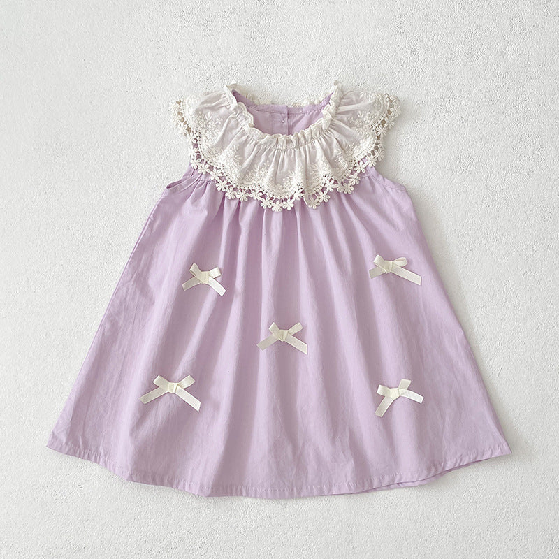 (In Production)Sisters Spring&Summer Lavender Bow Ruffle Dress,Romper