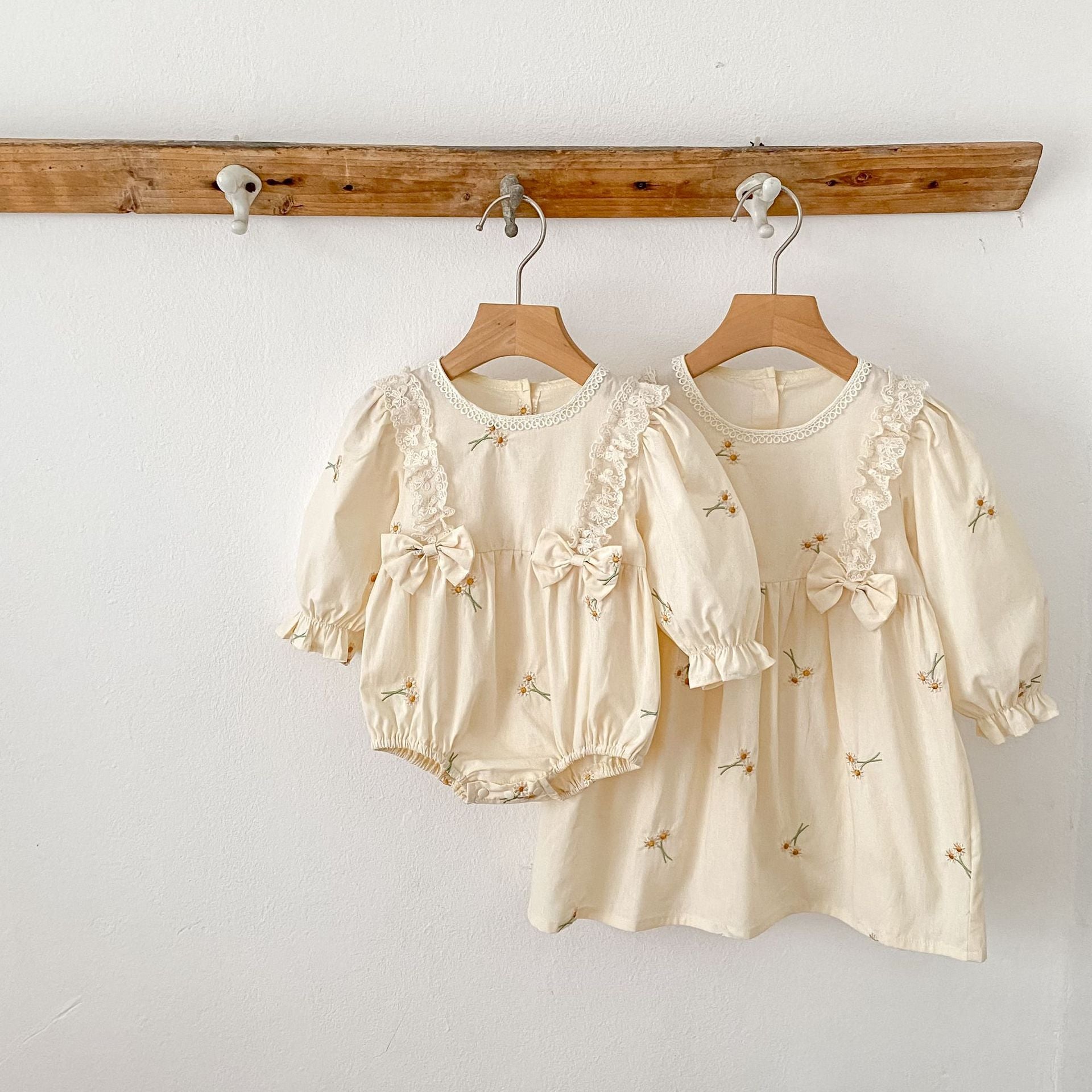 (Pre Order 2 Weeks)Sisters Fall Floral Embroidery Lace Dress&Romper