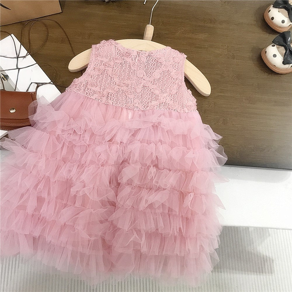 (In Production)Girls Spring&Summer Pink Floral Tulle Dress