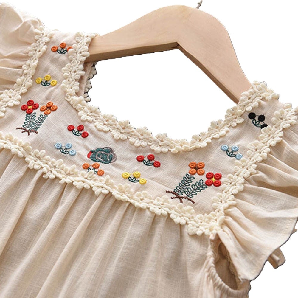 (In Production)Girls Spring and Summer Floral Embroidery Dress