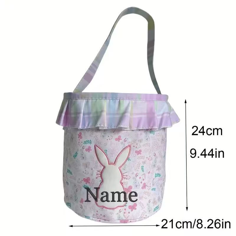 (Pre Order)Personalized Easter Bunny Basket with Name Embroidery - Customizable Fabric Tote for Kids