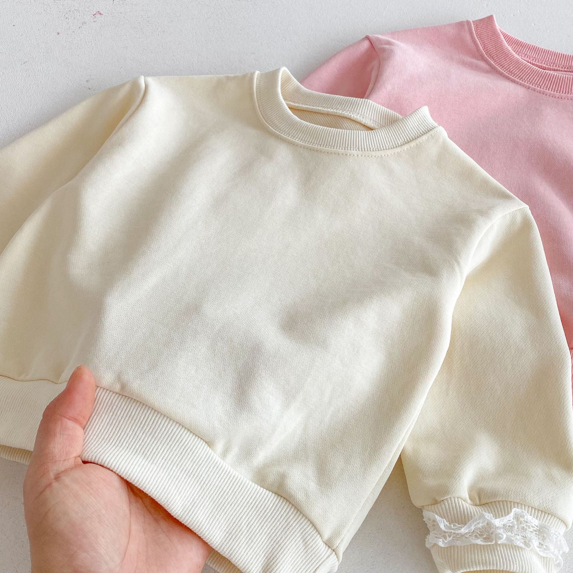 (Pre Order 2 Weeks)Girls Solid-color Lace Pullover Set