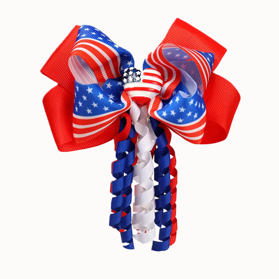(Pre Order)Girls Patriotic Curly Bow Hair Clip