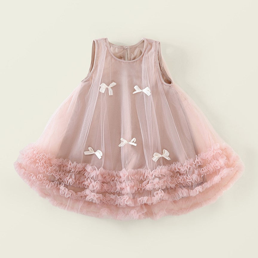 (In Production)Girls Pink Bow Tulle Dress