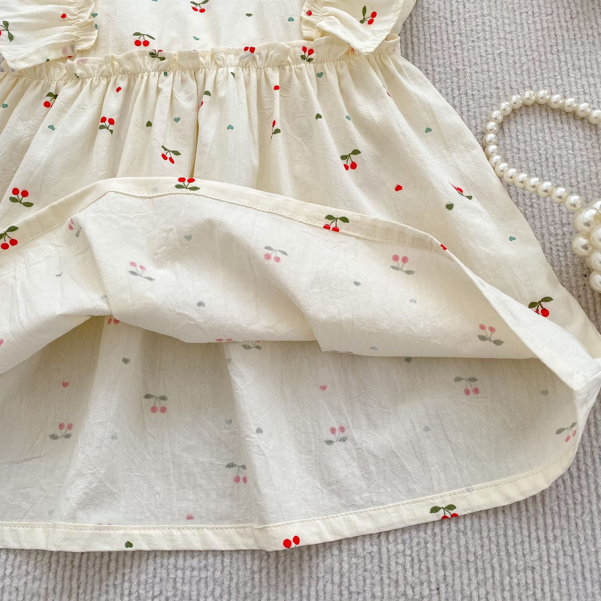 (In Production)Sisters Spring&Summer Cherry Print Dress,Romper