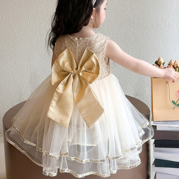 (In Production)Girls Spring&Summer Champagne Sequin Tulle Dress