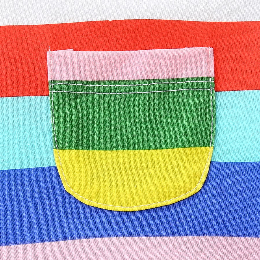 (In Production)Girls Spring&Summer Rainbow Stripe Cotton Dress