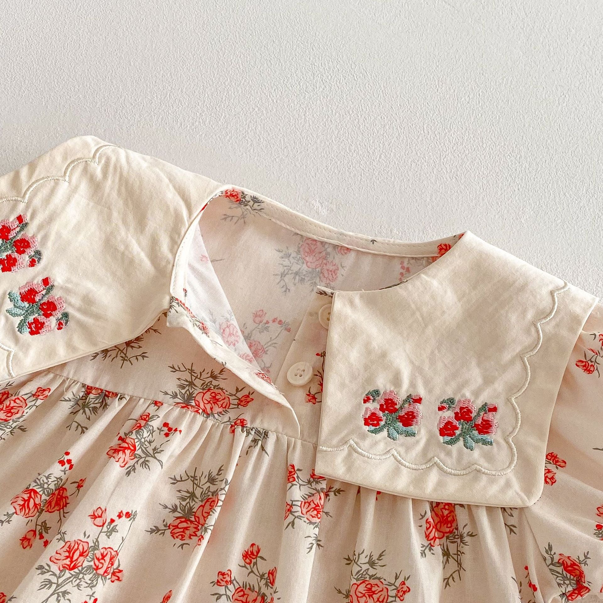 (Pre Order 2 Weeks)Girls Floral Embroidery Collar Dress
