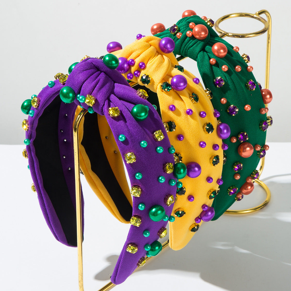 (Pre Order)Stylish Mardi Gras Pearl Rhinestone Headband