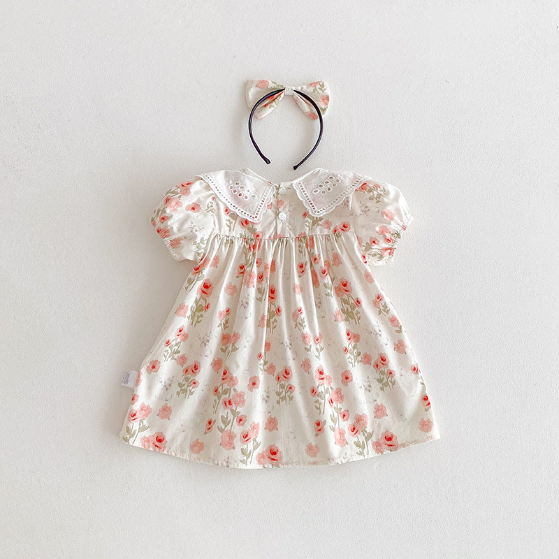 (In Production)Sisters Spring&Summer Coral Floral Print Dress,Romper