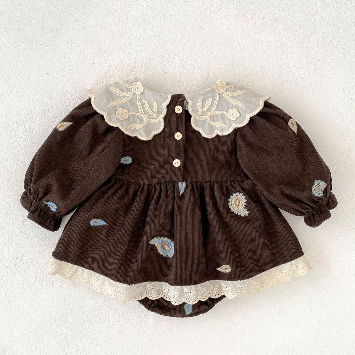 (Pre Order 2 Weeks)Sisters Fall Embroidery Corduroy Dress&Romper