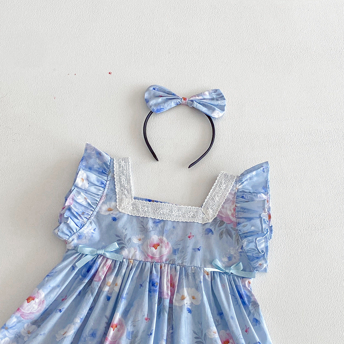 (In Production)Sisters Spring&Summer Floral Print Lace Ruffle Dress,Romper