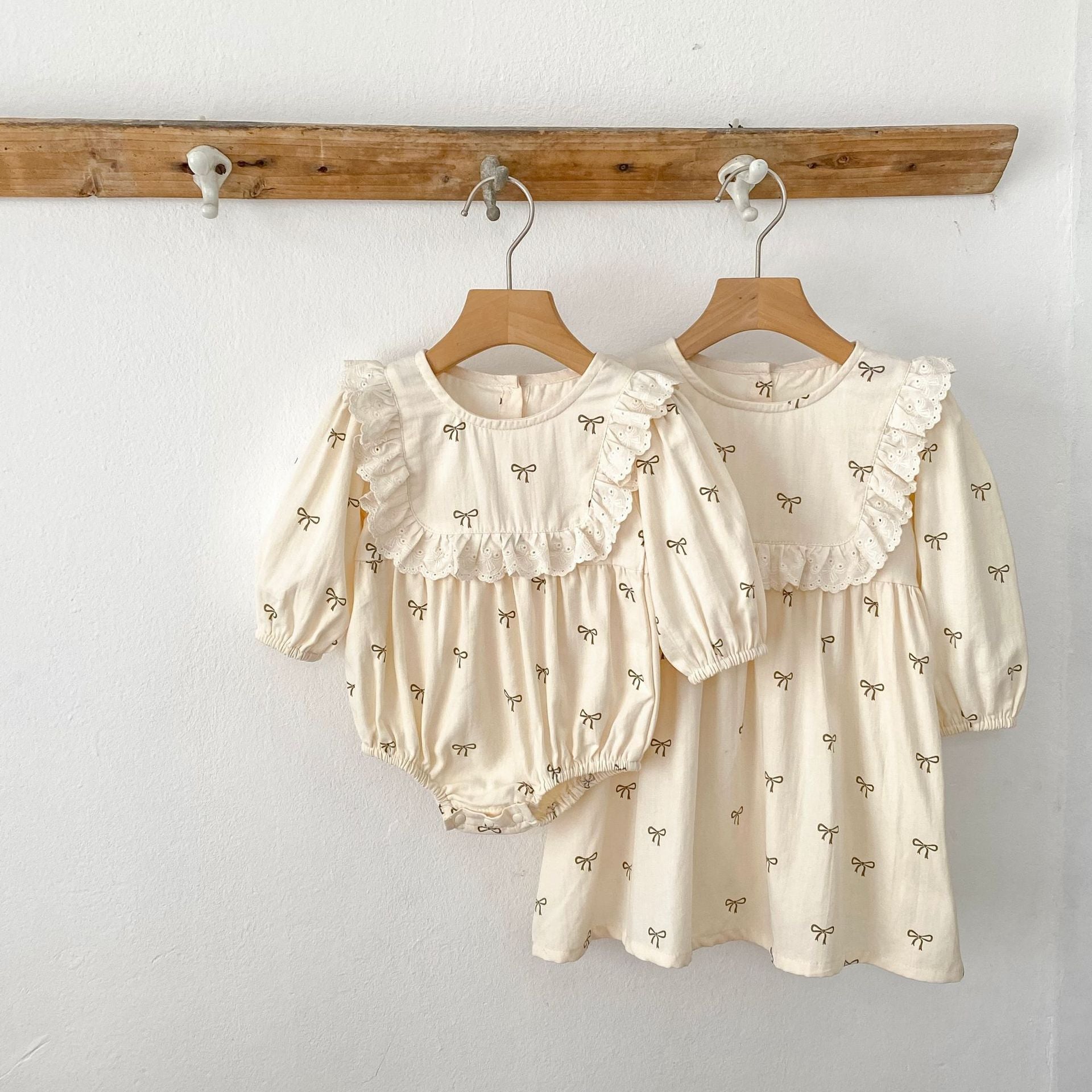 (Pre Order 2 Weeks)Sisters Fall Bow Print Ruffle Dress&Romper