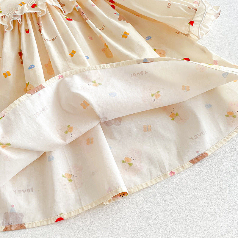(Pre Order 2 Weeks)Sisters Fall Bear Print Ruffle Dress&Romper